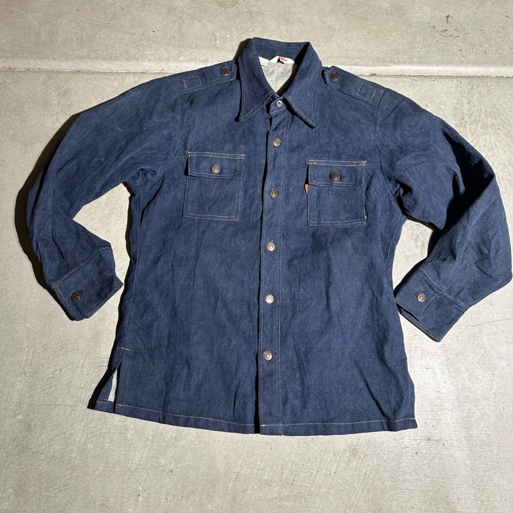 Vintage 70s Levi's Denim Button‎ Up Shirt Mens Large Orange Tab Made In USA